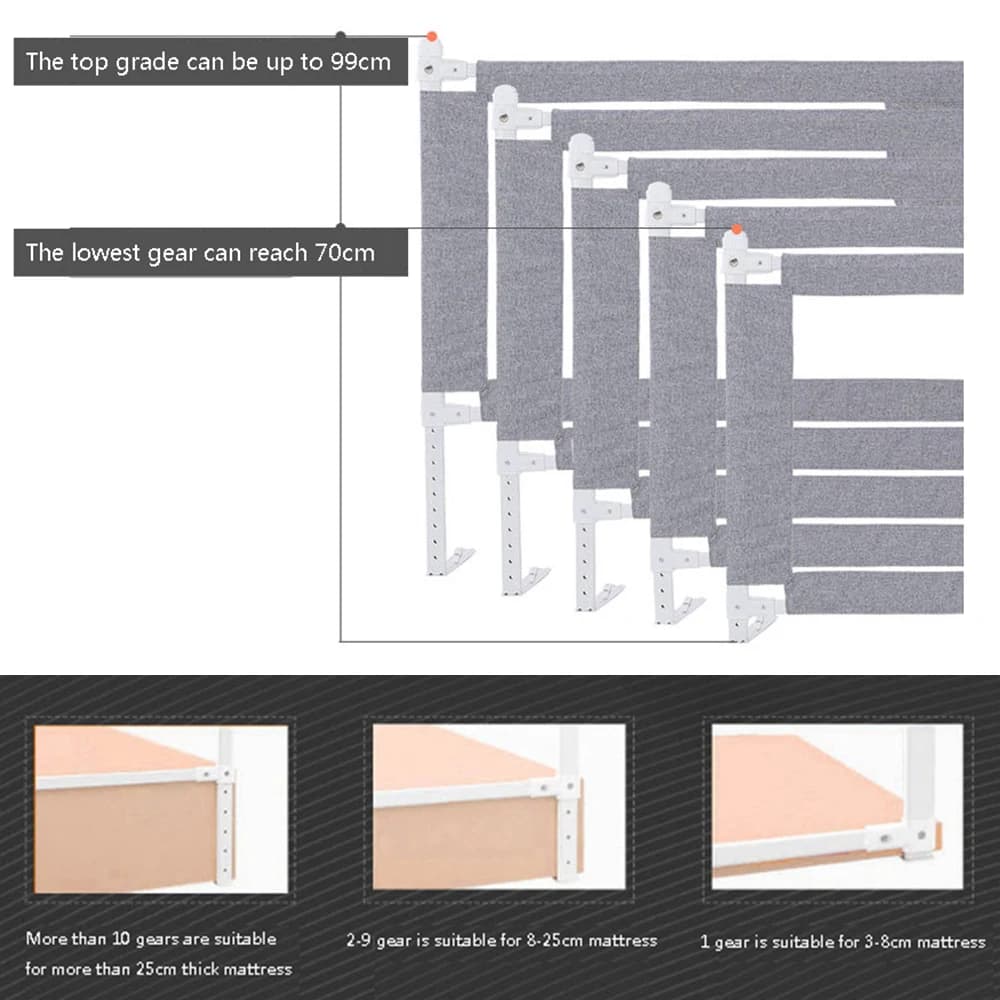 Barrière de Lit Extra-Large de 150 / 180 / 200 cm Protection de Lit pour Tout-Petit Accessoire de Ch