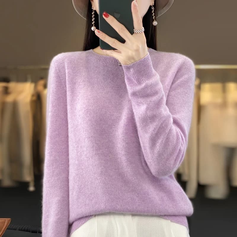 100% laine mérinos pull femmes col rond cachemire tricots femme pull automne hiver décontracté hauts