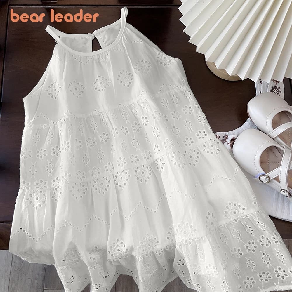 Bear Leader – robe d'été pour filles, Design découpé, à la mode, écharpe, blanche, vacances, longueu