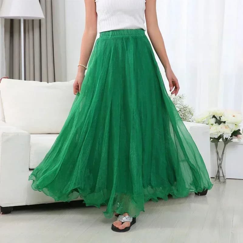 Longue jupe portefeuille en mousseline de soie plissée pour femmes, tenue de plage, taille haute, pl