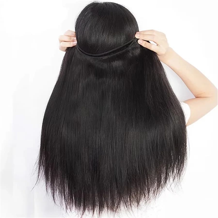 Extensions de cheveux humains Remy lisses, lots de 1/3/4 pièces, noir naturel, tissage brésilien, 14