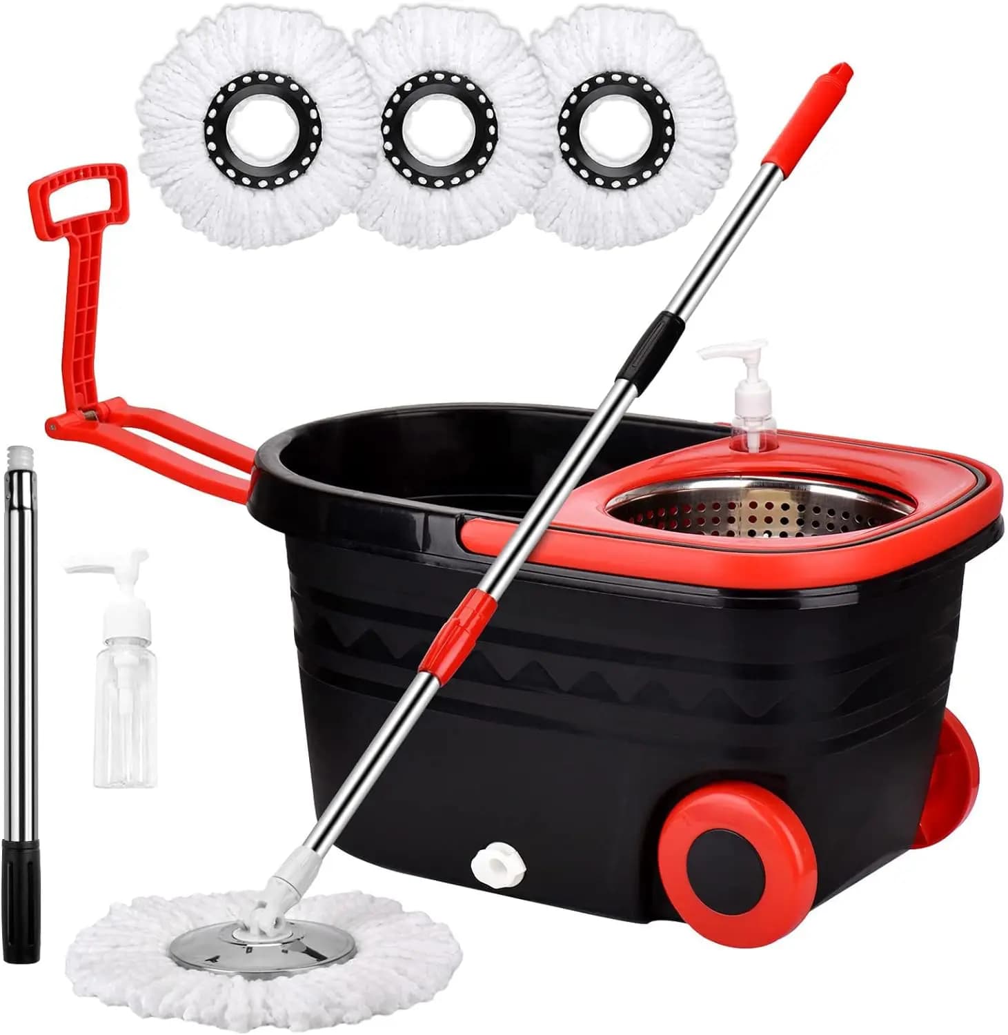 Ensembles de seaux à vadrouille rotative 360 °   Système de nettoyage de sol rotatif avec 3 têtes de