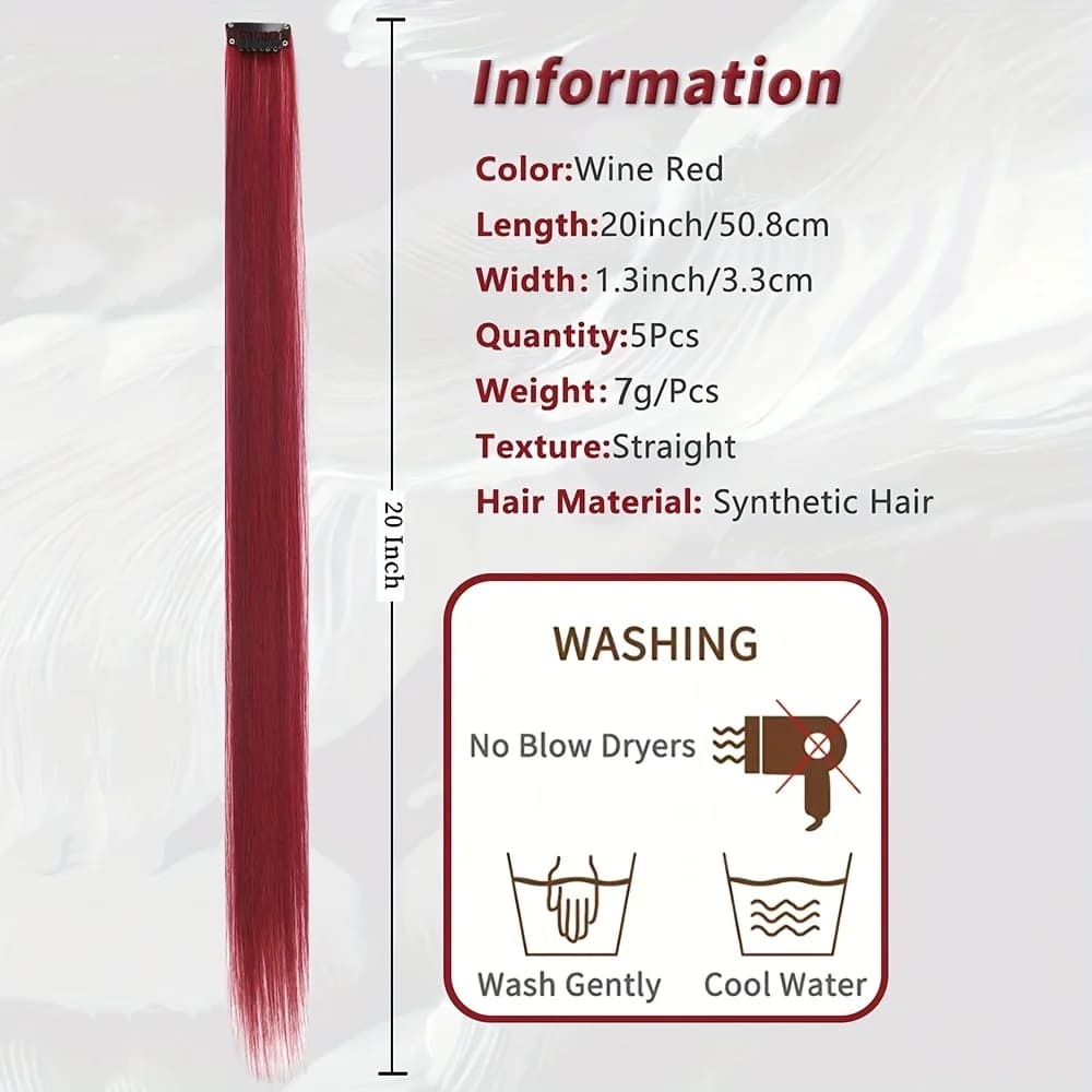5 pièces/ensemble cheveux longs raides dans les Extensions pince synthétique dans les Extensions de 