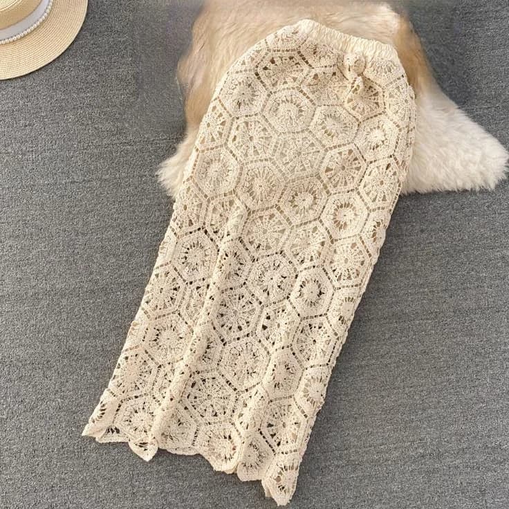 Jupe de plage Style boho pour femmes, ajourée, motif fleuri, vacances, été