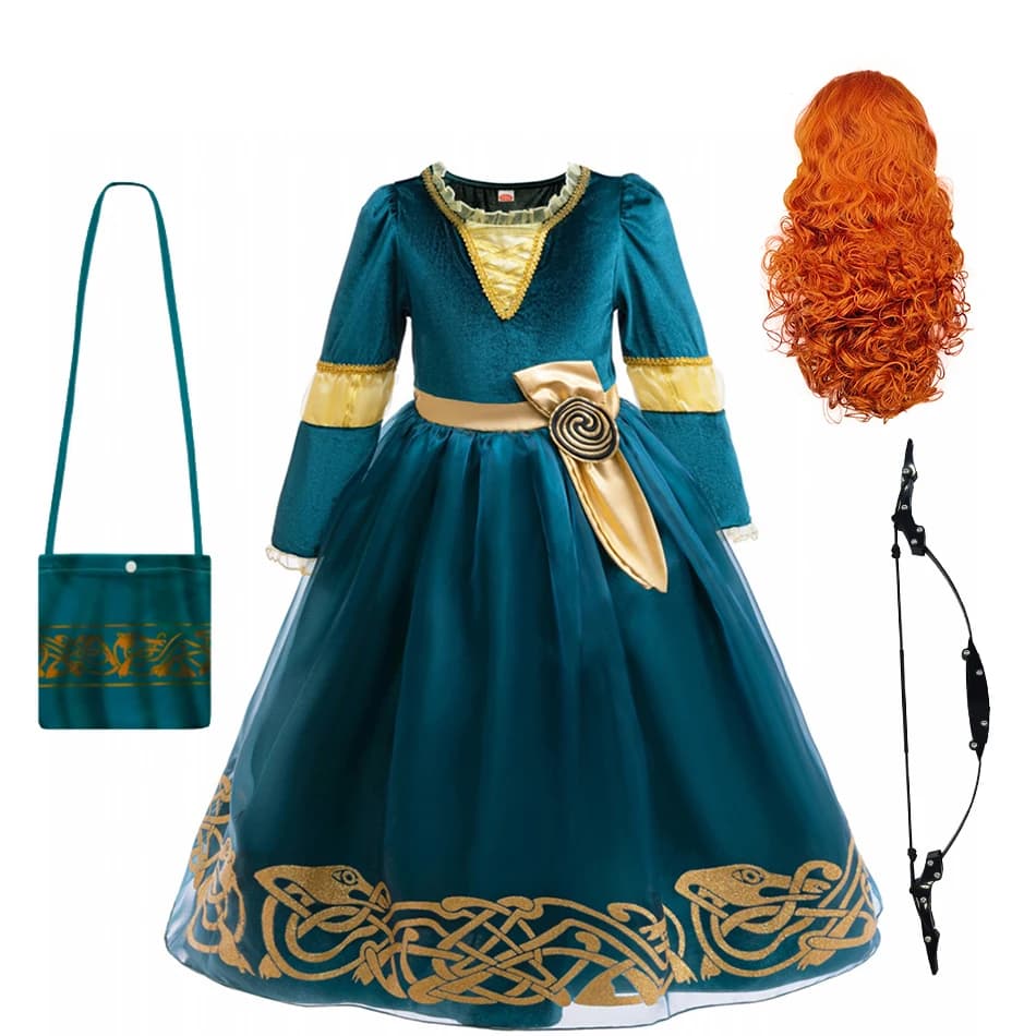 Robe de princesse Merida pour enfants, vêtements de spectacle pour filles, vêtements de jeu de rôle 