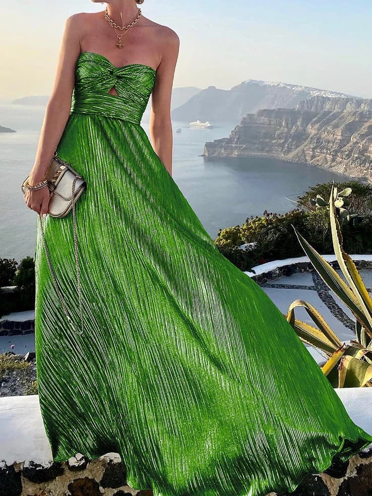 Robe longue sans bretelles évidée pour femme, robe de soirée bronzante élégante, mode bohème, robe d