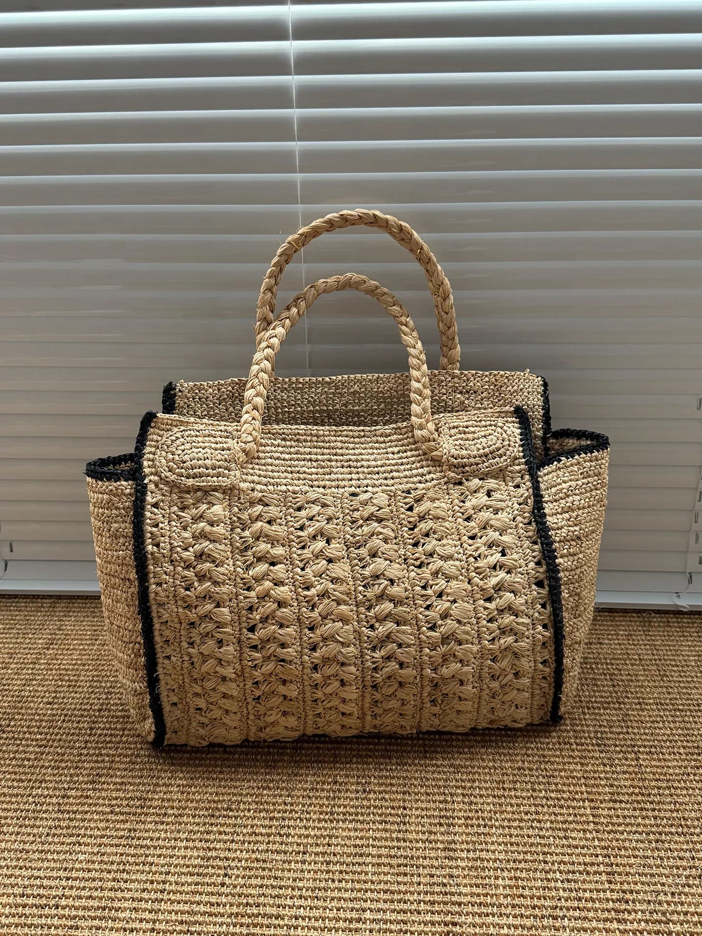 Sac de plage tressé vintage français Lafite, fait main, polyvalent, grande capacité, pour femme, ten