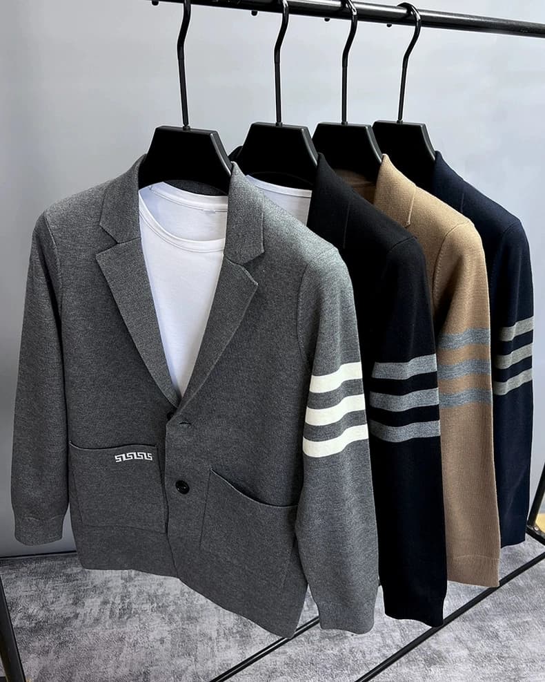 Cardigan tricoté pour hommes, marque haut de gamme, populaire automne hiver, design rayé à la mode, 