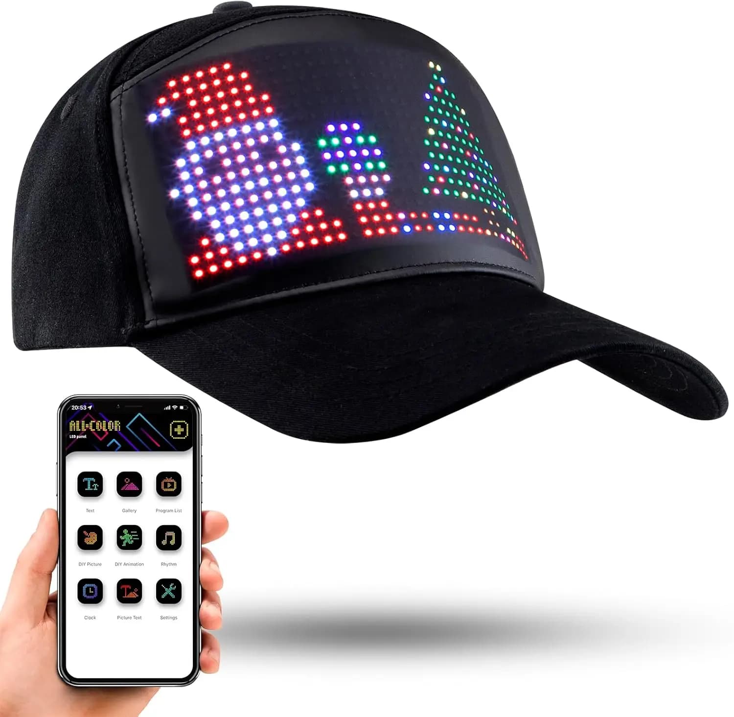 Casquette de baseball LED avec contrôle par application USB, Bluetooth rechargeable, panneau d'affic