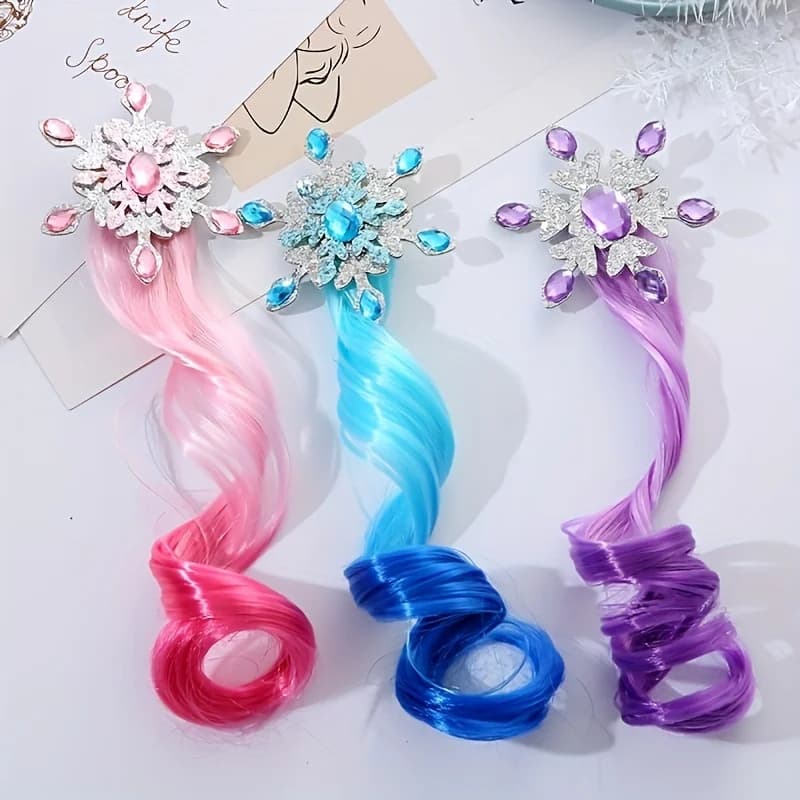 Perruque colorée pour enfants, pinces à cheveux, reine des neiges, cheveux longs bouclés dégradés su