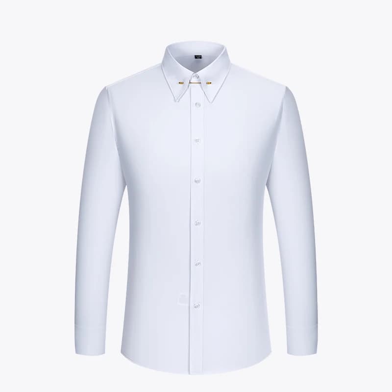 Boutons de manchette français brodés pour hommes, chemise à manches longues avec épingles à col, che