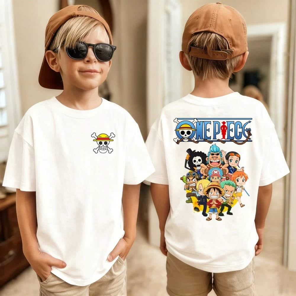 T-shirt imprimé One Piece pour filles et garçons, vêtements à manches courtes pour enfants, Luffy On