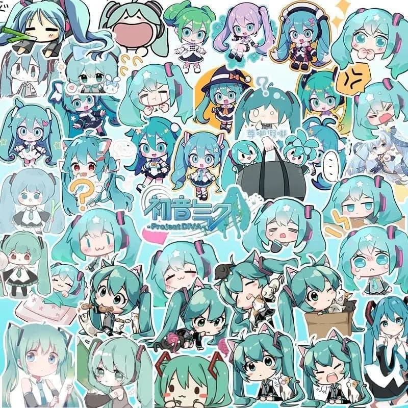100 pièces Kawaii HatsuneMiku autocollants mignon dessin animé décalcomanies journal papeterie coque