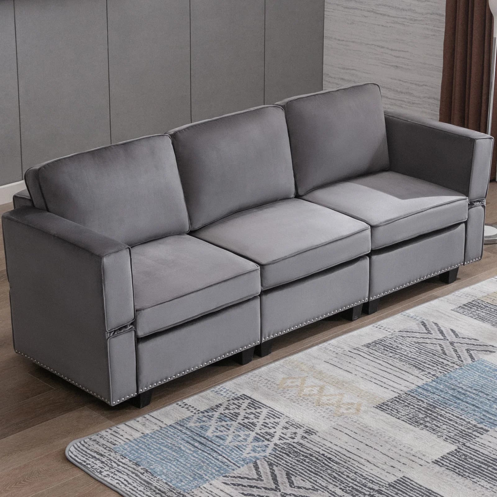 HORGgland-Canapé convertible en O, canapé sectionnel gris foncé modulaire, dossier et accoudoirs rég