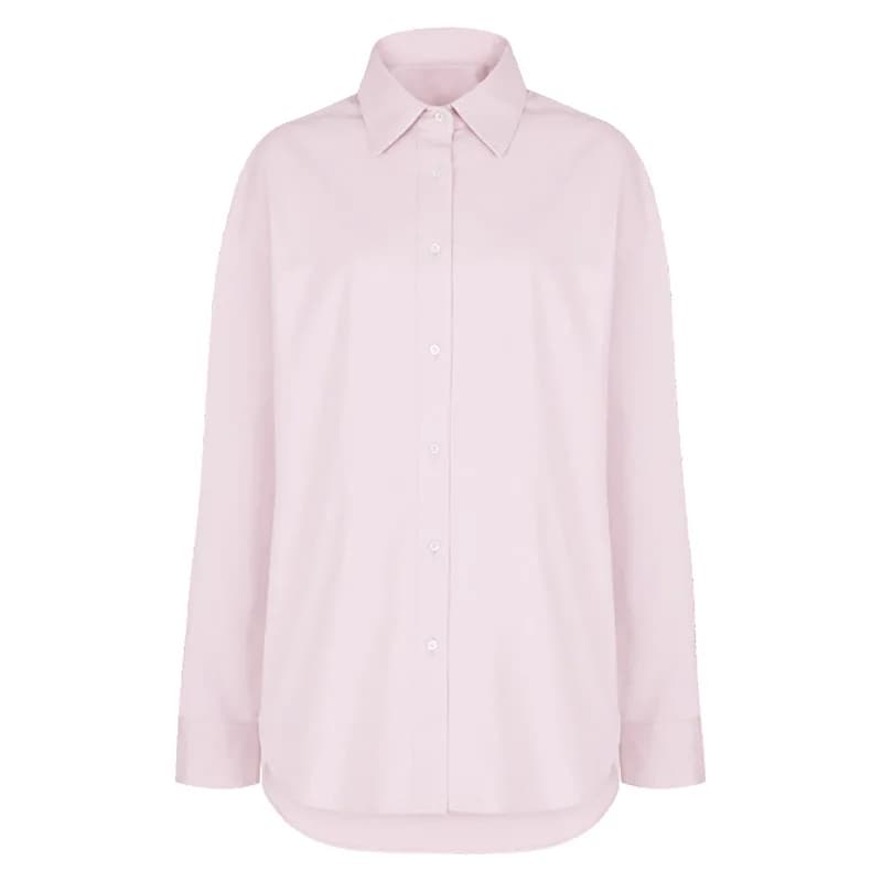 Chemisier rose élégant à manches longues et col rabattu pour femmes, chemises en coton pour femmes, 