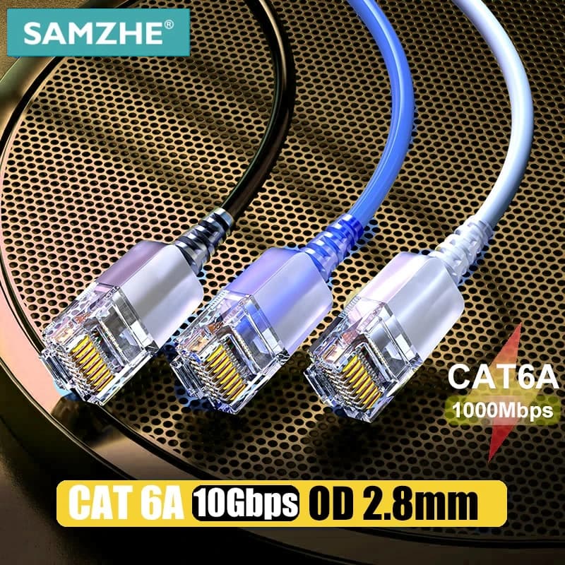 Câble Ethernet fin SAMZHE Cat6A 10 Gbps, cordon de raccordement réseau compatible avec 100 Mbps/1 Gb