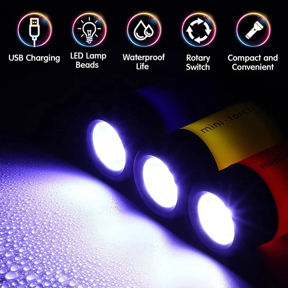 USB Rechargeable LED multifonctionnel forte lumière poche porte-clés lampe de poche étanche en plein