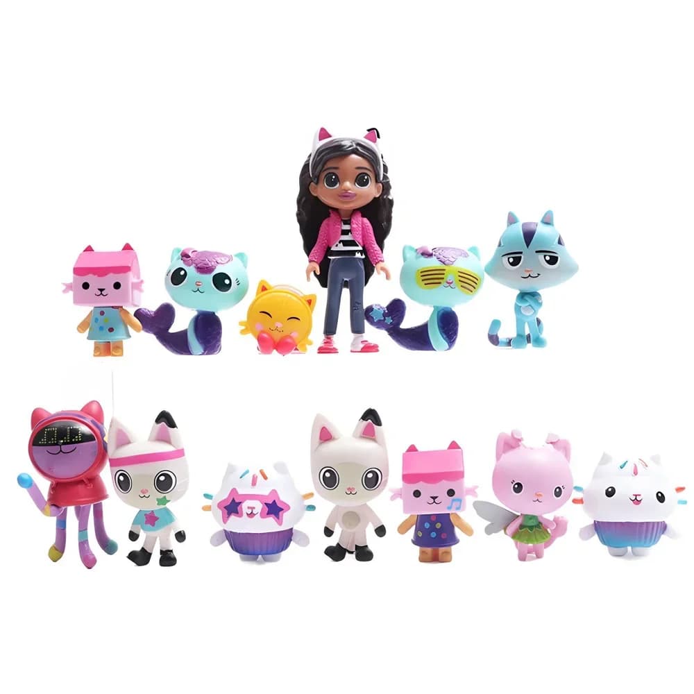 Nouveau 13 pièces Gabby Dollhouse Anime Figure jouet souriant voiture chat câlin Gaby fille poupées 