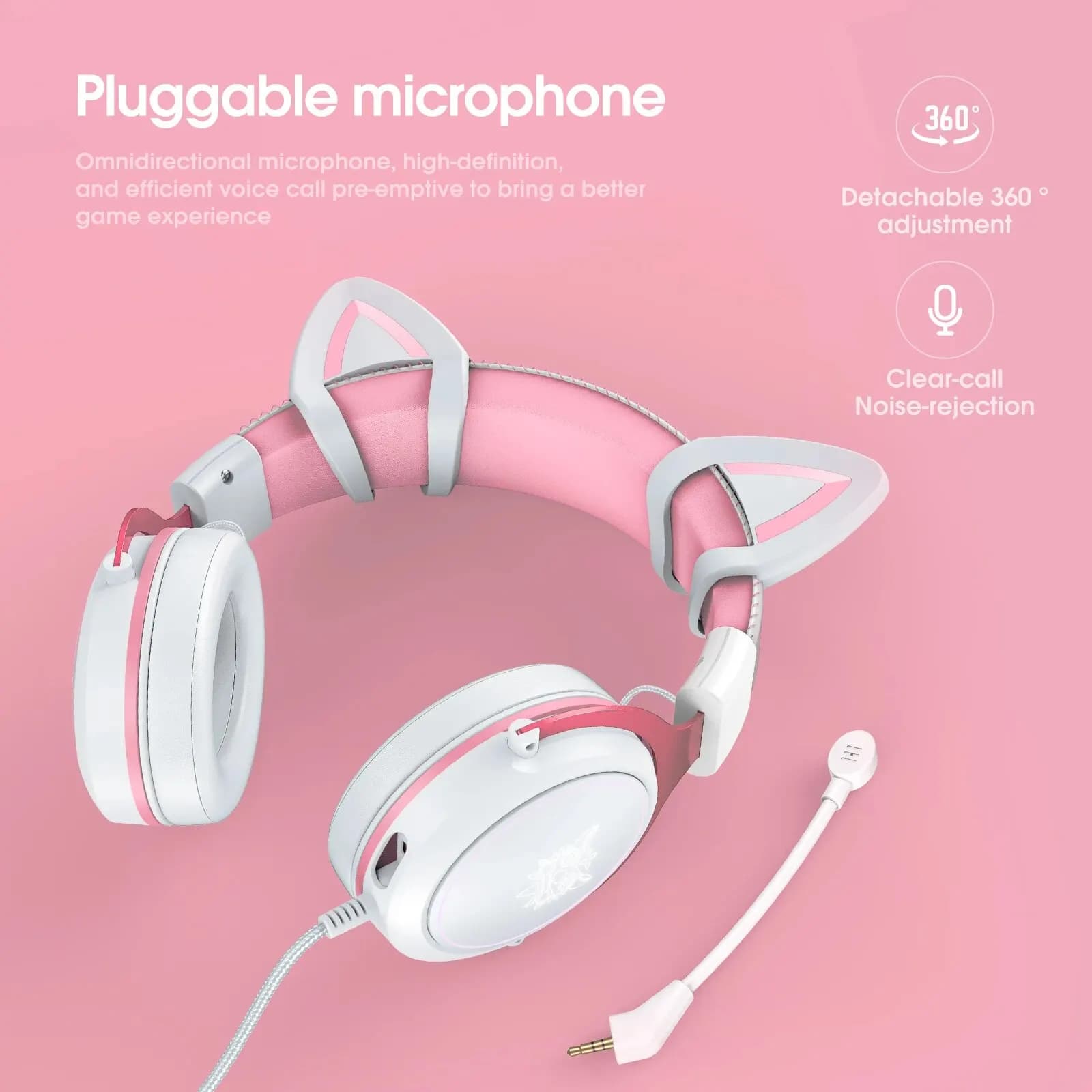 ONIKUMA-Casque de jeu X10 avec poignées amovibles, oreille de chat mignonne, éclairage RBG, casque d