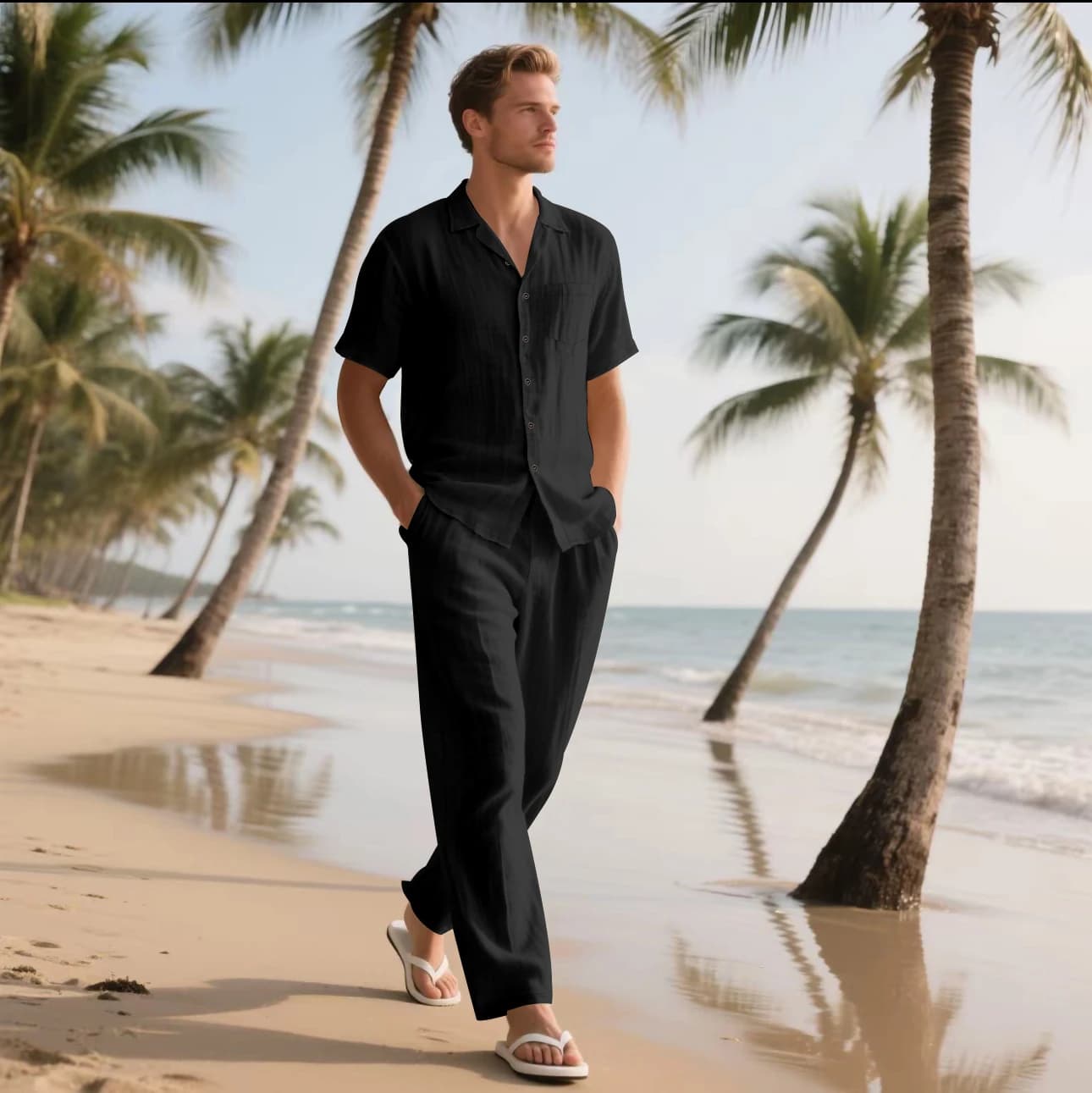 Nouvelle Collection 2025 – Ensemble Décontracté Homme : Chemise et Pantalon en Lin Respirant pour l'