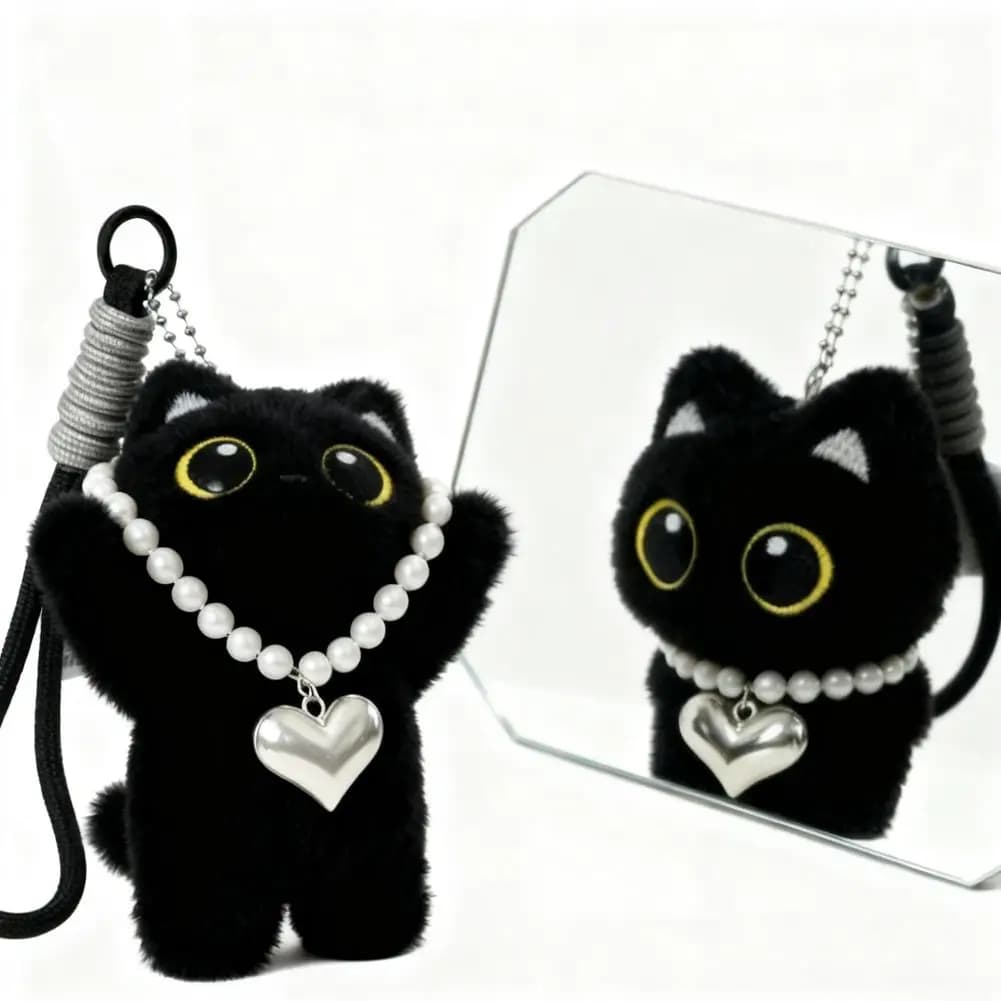 Porte-clés en peluche chat noir mignon, petit pendentif de voiture, chaton, jouet pour garçon et fil