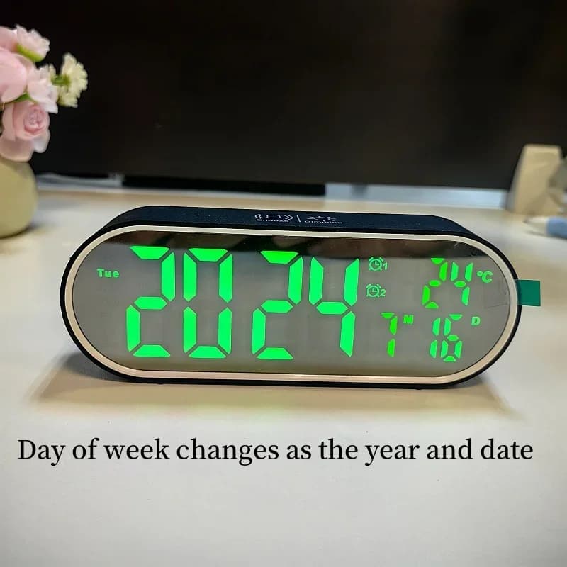 Réveil Numérique Rechargeable, Température, Date, Semaine, 2 Alarmes, Mode Nuit, Snooze, 12/24H, Ant