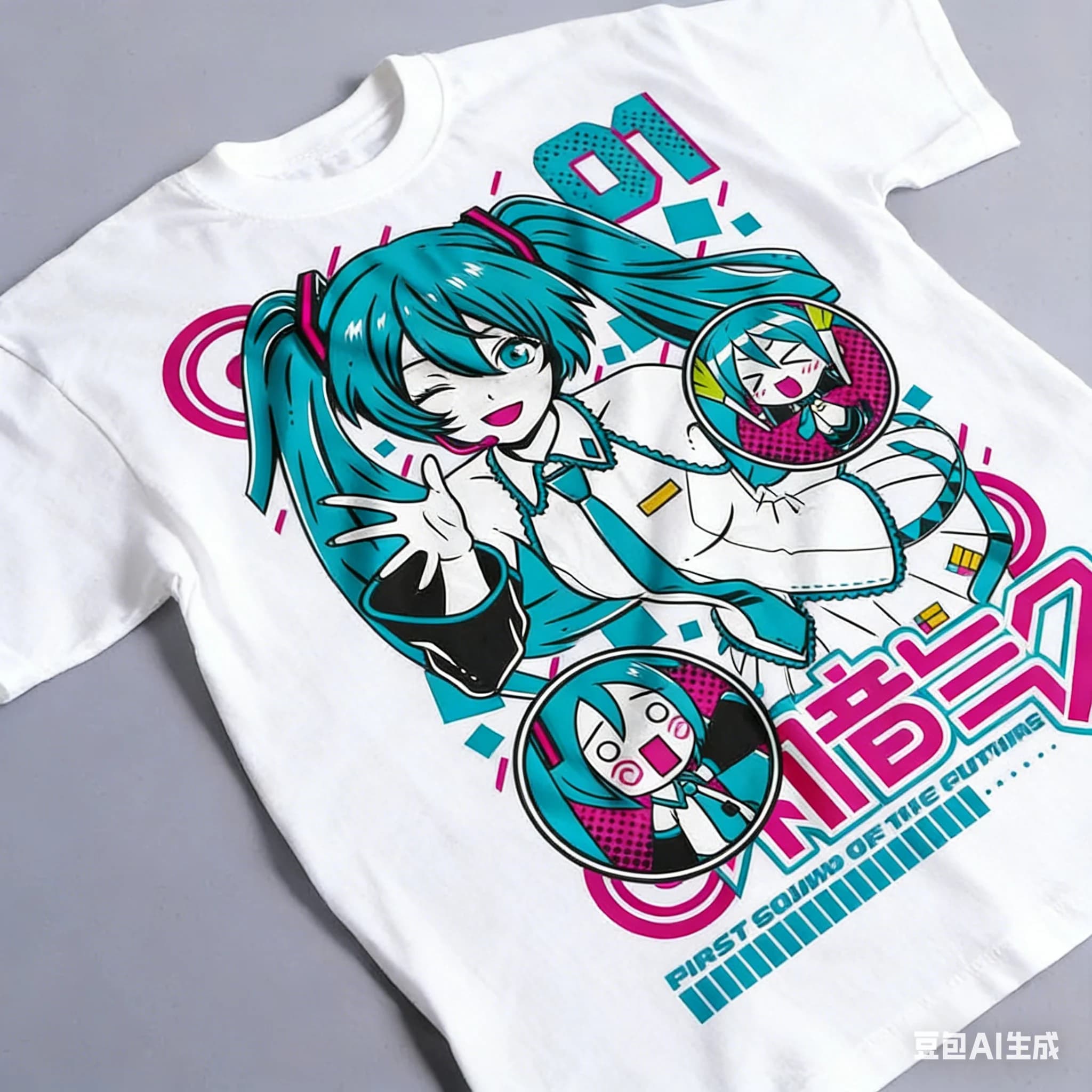 Nouveau style été 2026 #   Hatsune Miku #   T-shirt en coton ample de style cyberpunk, motif dessin 