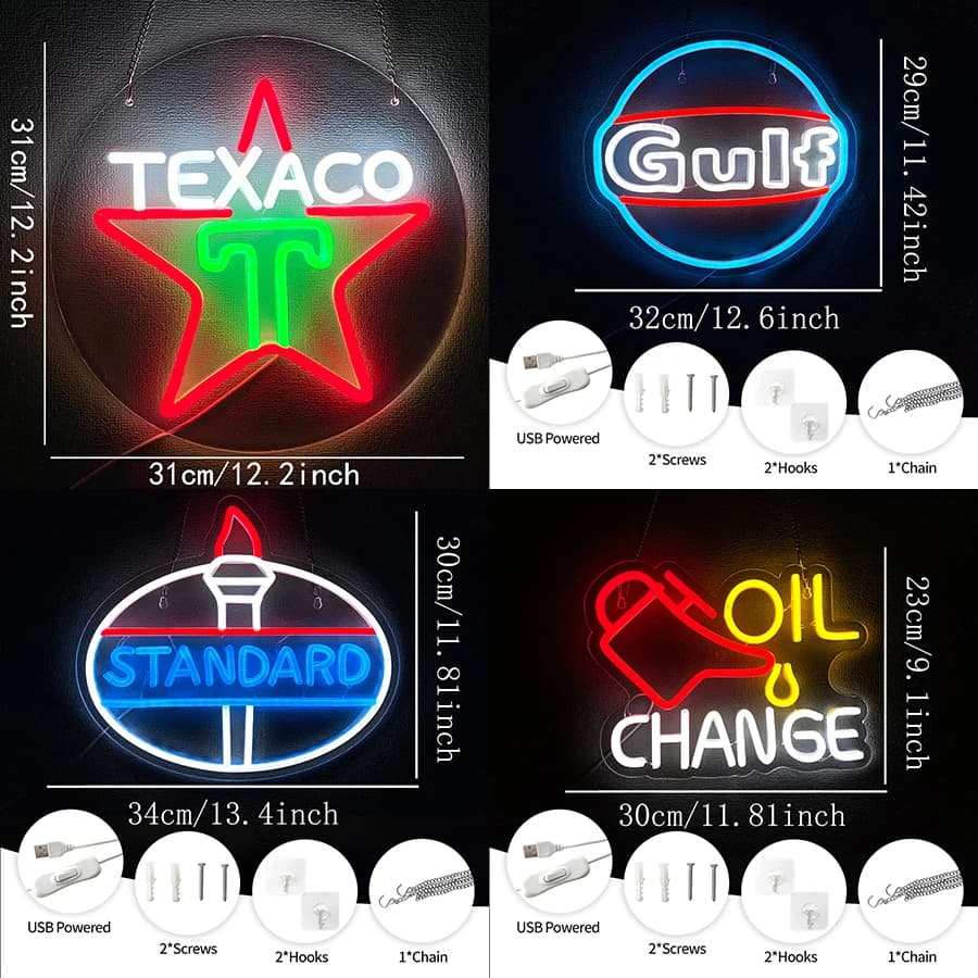 Changement d'huile/Texaco/Gulf/panneau néon LED Standard pour décoration murale, magasin de réparati