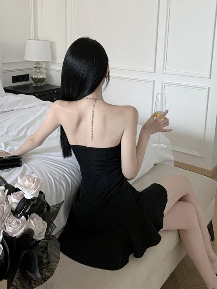 Mini robe col licou pour femmes, dos nu, Sexy, Clubwear, volants, Slim, esthétique, tendance, conçu,