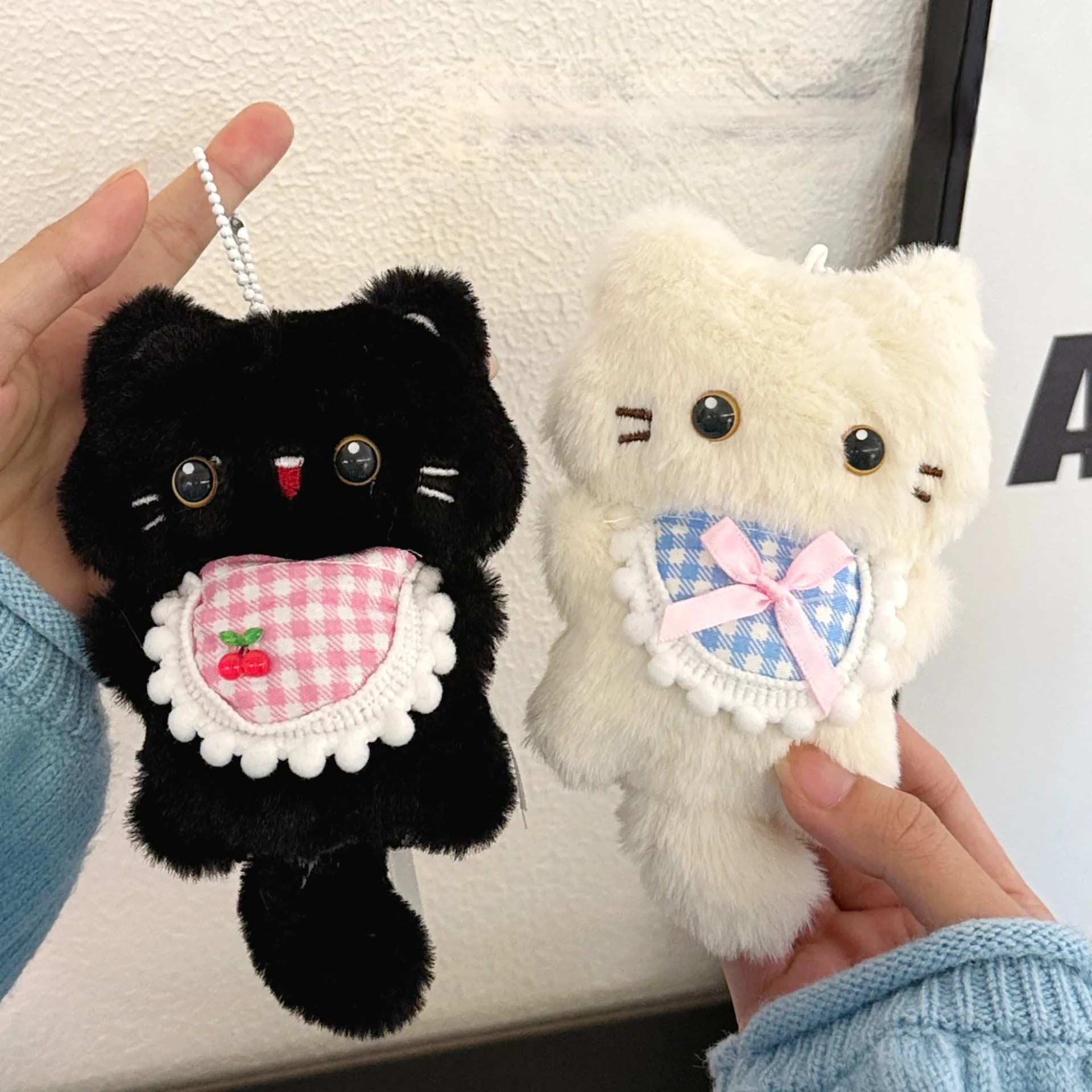1/2 pièces mignon chaton en peluche presser pochette pendentif sac à dos porte-clés pendentif Couple
