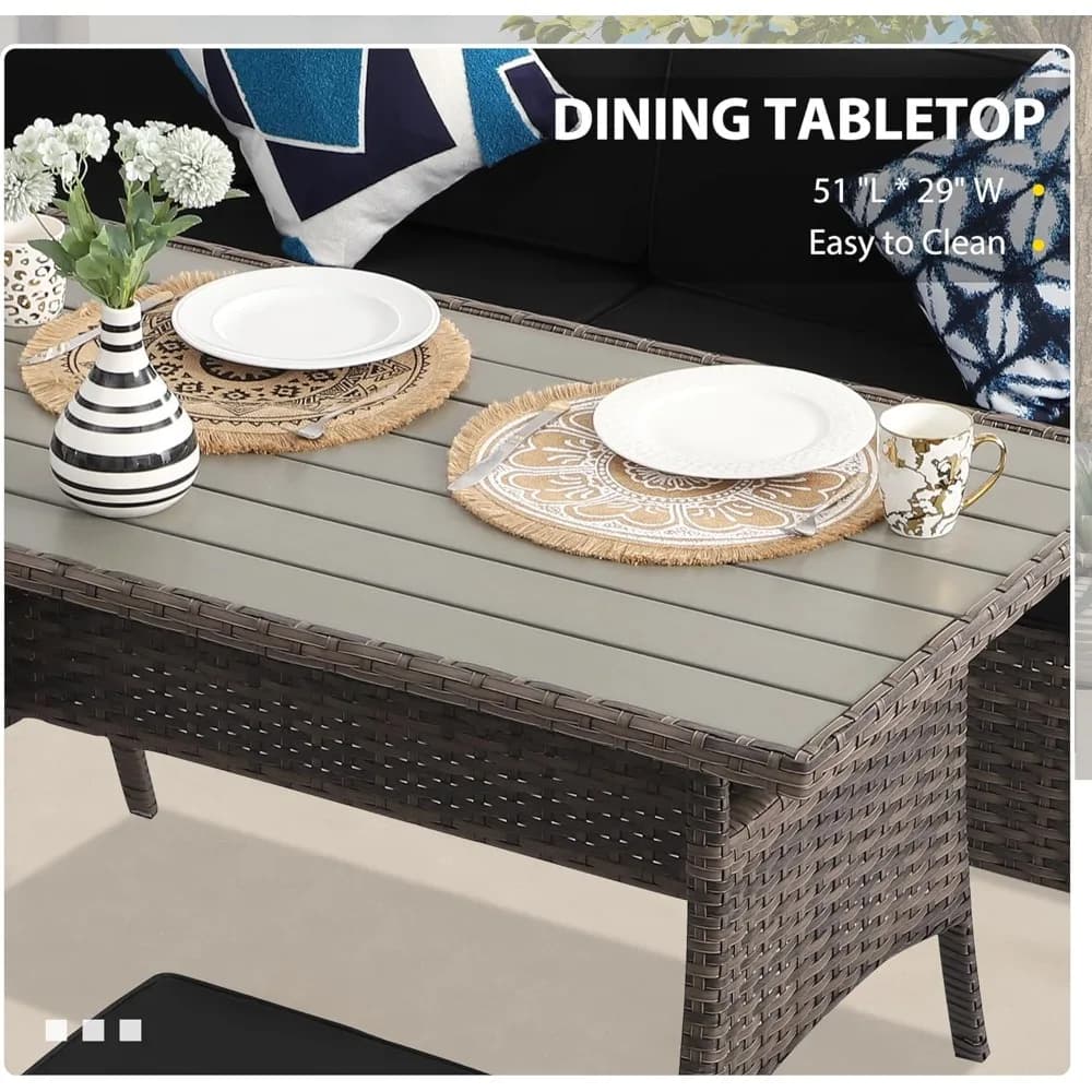 Ensemble de meubles de patio 7 pièces, ensemble de salle à manger d'extérieur en rotin et osier PE, 