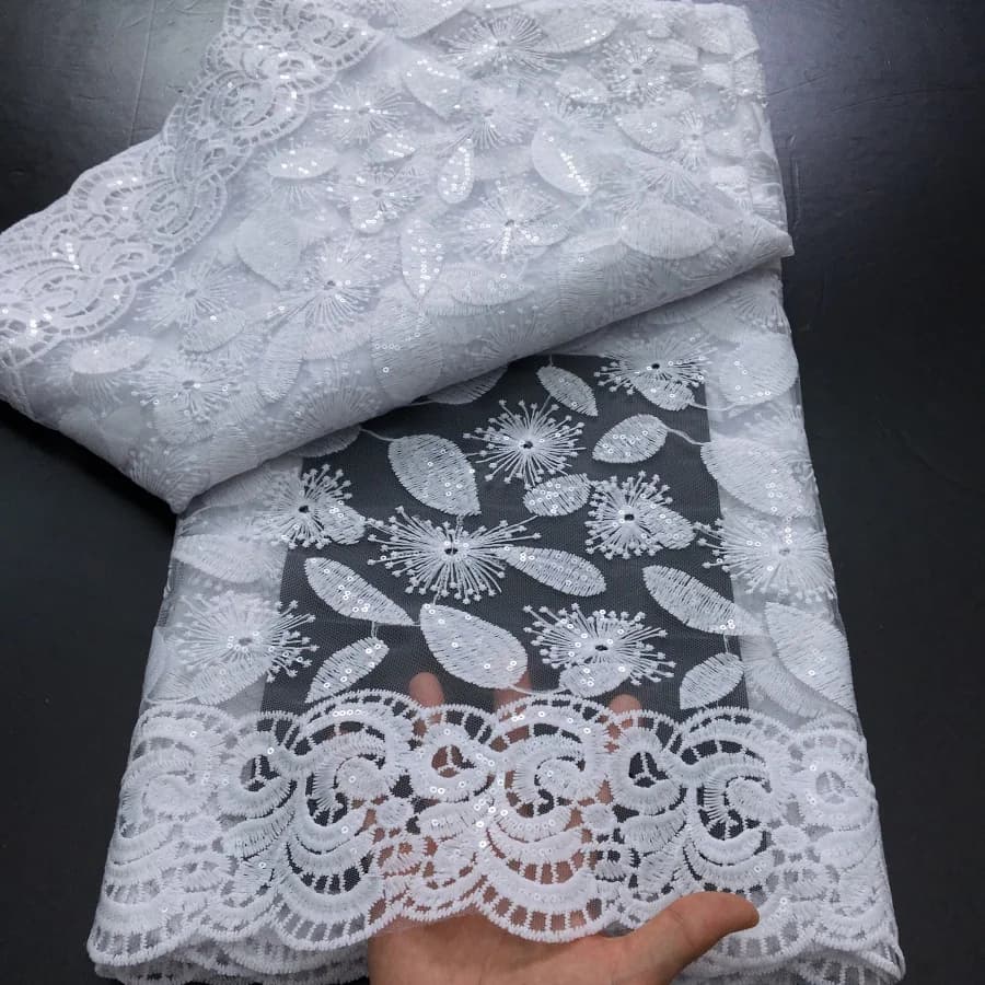 Tissu africain en dentelle Tulle et maille française blanche, 5 Yards, haute qualité, pour robe de m