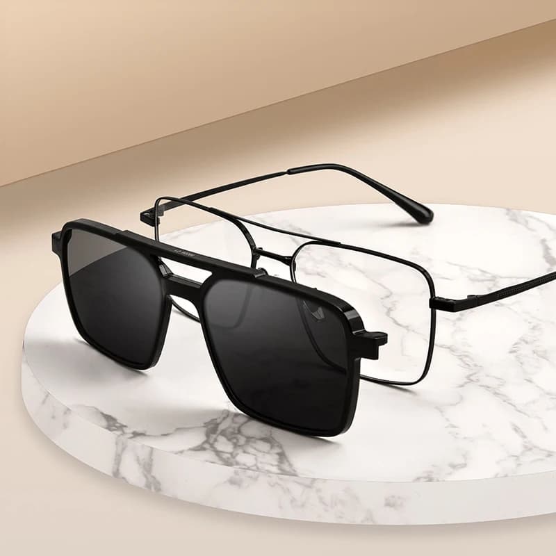 Hommes classique polarisé pince sur lunettes de soleil pilote Double faisceau en alliage de titane l