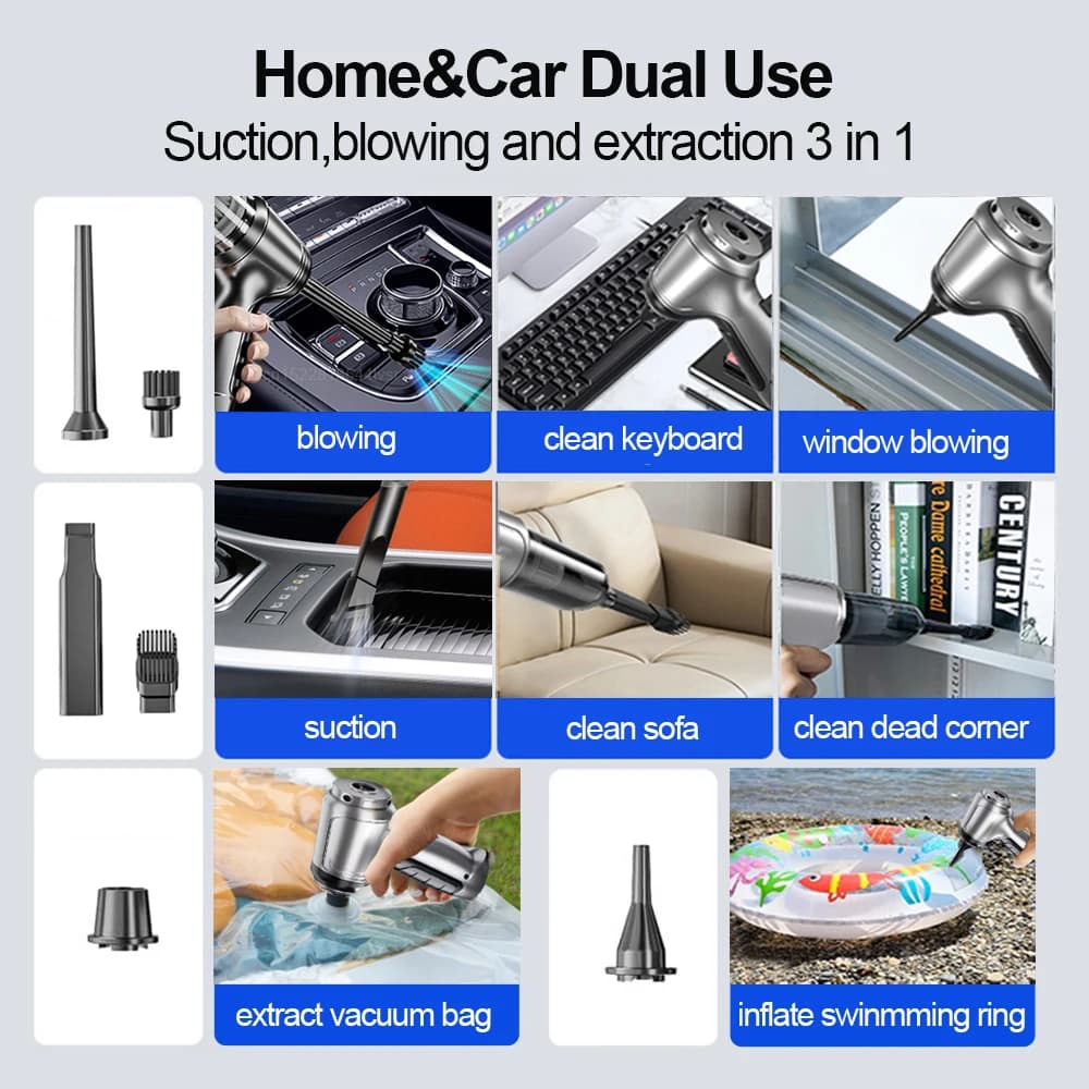 Aspirateur portable sans fil pour voiture et maison, souffleur 2 en 1, aspiration de bain, détermine
