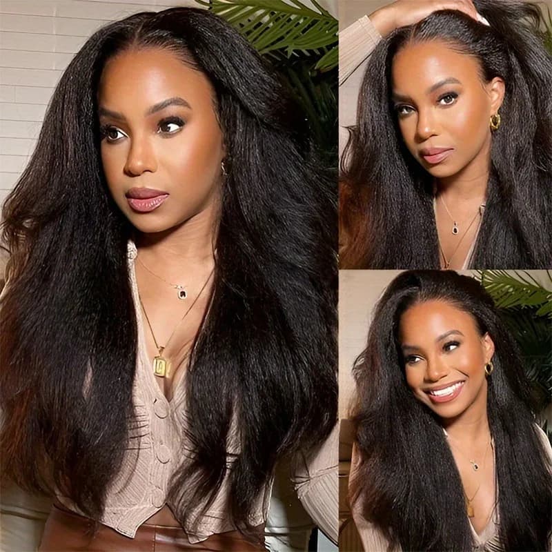 Perruque en cheveux humains à 250% de densité, texture Kinky Straight Yaki, pré-épilée, 13x4 et 5x5,