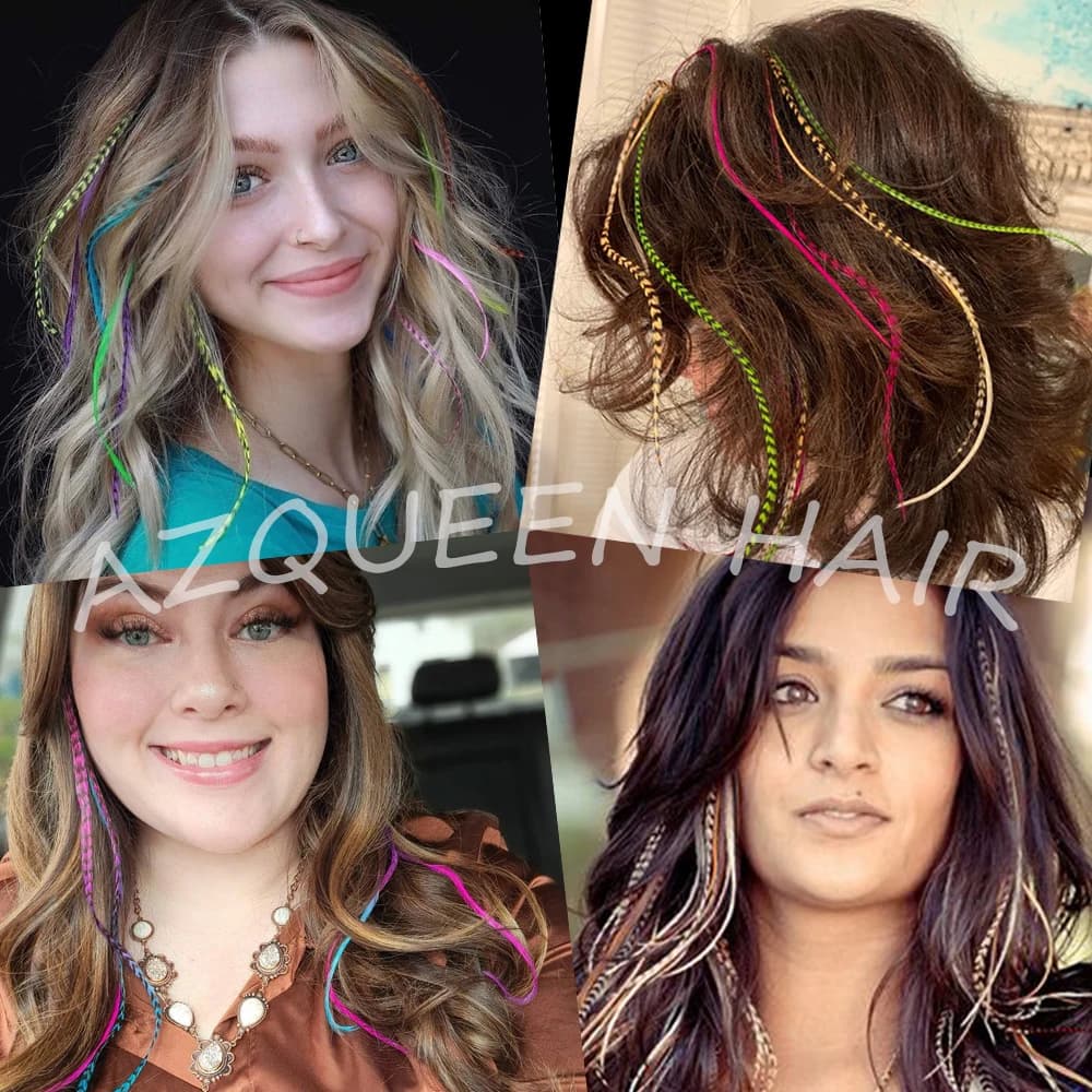 AZQUEEN plume Extension de cheveux 10 pièces faux cheveux je pointe arc-en-ciel cheveux synthétiques