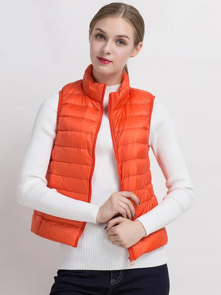 Gilets en duvet de canard Ultra léger pour femme, veste Slim sans manches, coupe-vent, chaud, bouffa