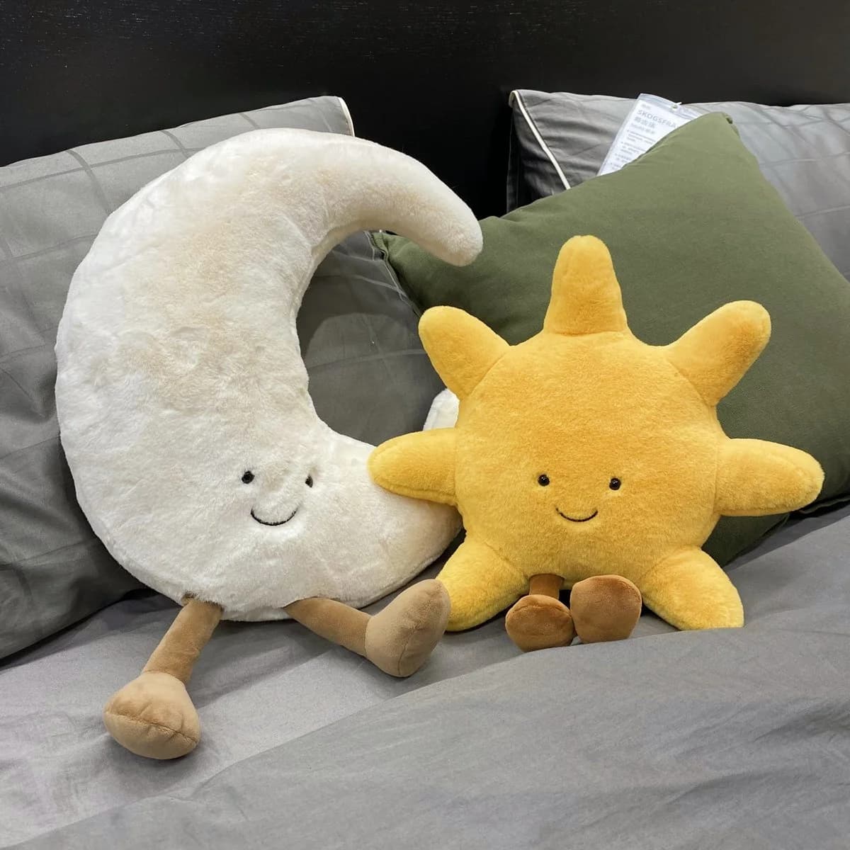 Adorable sourire visage blanc lune jaune soleil peluche peluche mignon dessin animé météo peluche jo