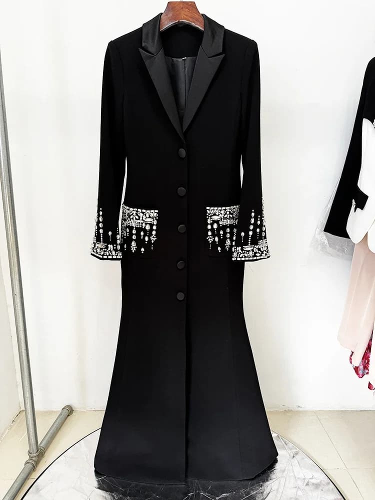 HIGH STREET plus récent 2025 créateur de mode femmes à manches longues col cranté strass diamants pe