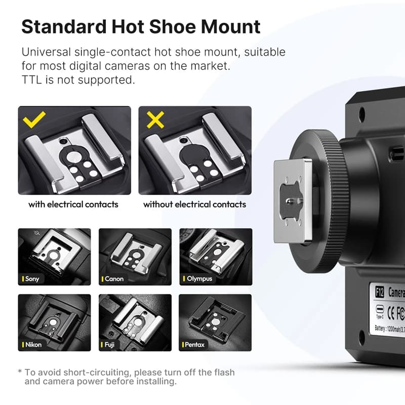 Ulanzi F12 Mini caméra Flash Speedlite GN12 6500K support de chaussure chaude Standard pour appareil