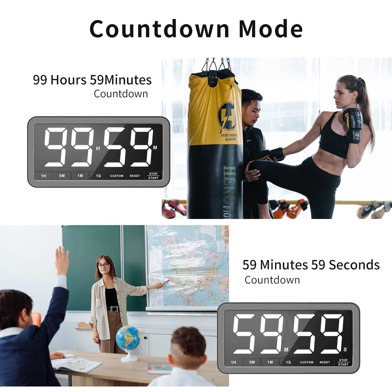 Minuteur de cuisine numérique LED rechargeable VOCOO, grand format, portable, magnétique, avec compt