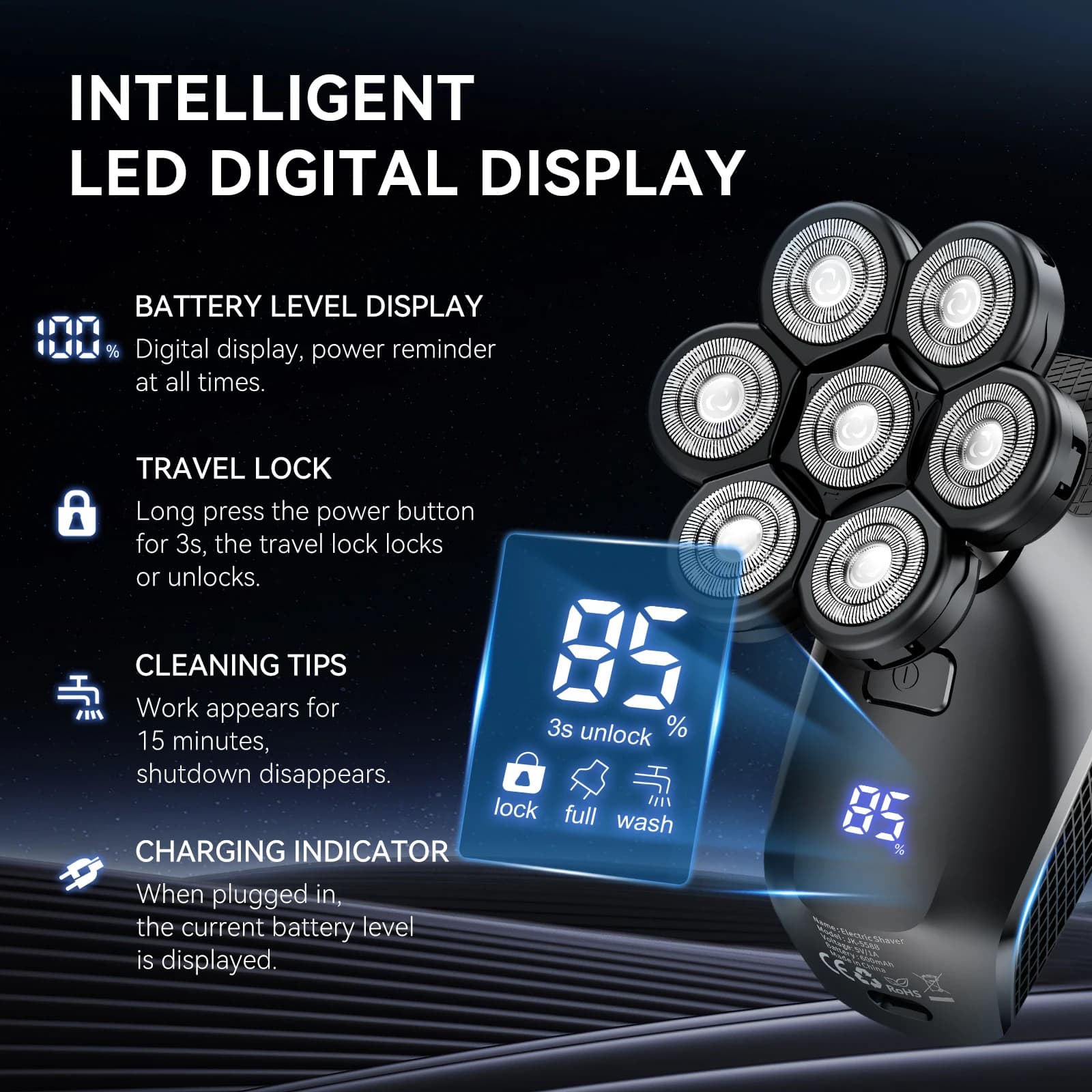 Kensen S8 rasoirs électriques pour hommes 7D coupe flottante Rechargeable IPX6 étanche tondeuse à ba