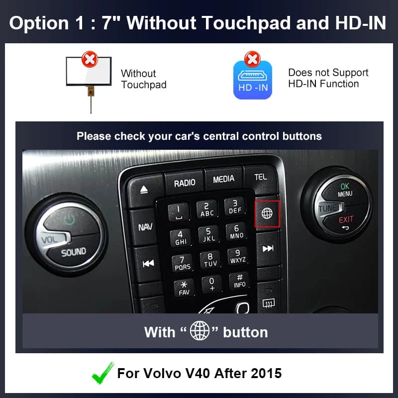 CarPlay sans fil pour Volvo V40 2015-2019 7 ''écran Android Auto Interface lien miroir AirPlay voitu