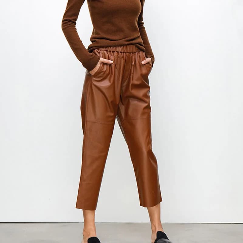 Nouveauté 2026 : Pantalon Streetwear Grande Taille Y2K en Cuir Véritable, Pantalon Harem Femme en Pe