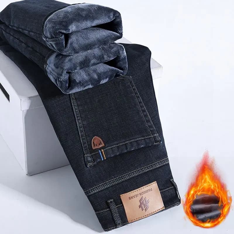 Hiver chaud polaire jean hommes épais thermique décontracté droit Denim pantalon mâle travail d'affa