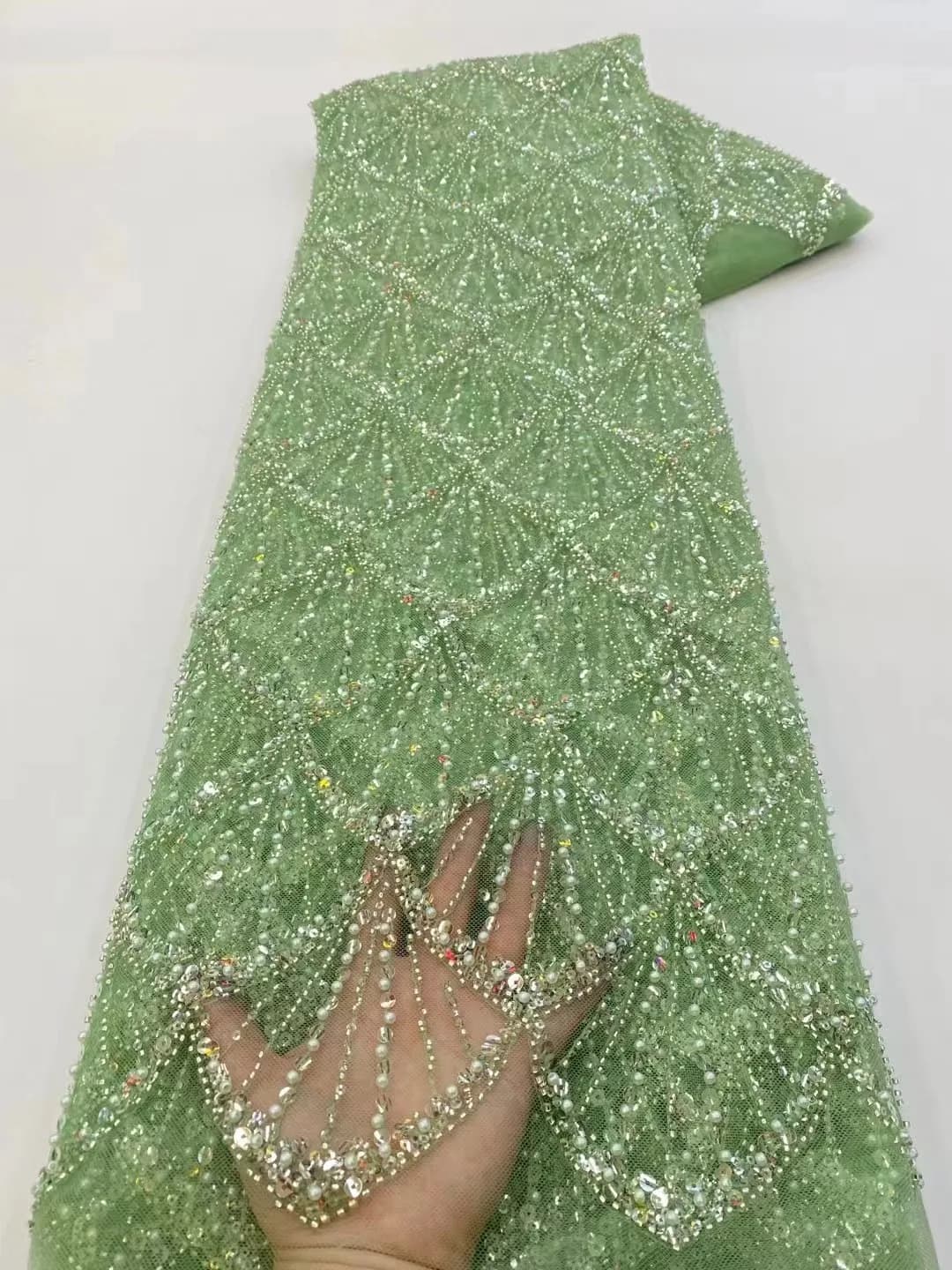 Tissu africain en dentelle à paillettes et perles, 1 Yards, broderie pour marié, mariée nigériane, T