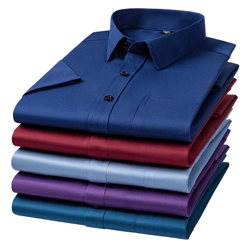 Nouveau Anti-rides hommes chemises manches courtes chemises habillées pour hommes coupe ajustée Cami