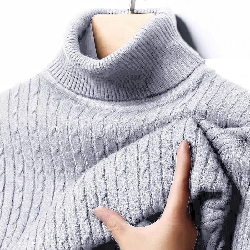 Pull à col roulé côtelé pour hommes, tricoté, chaud, ajusté, Jacquard rayé, décontracté, manches lon