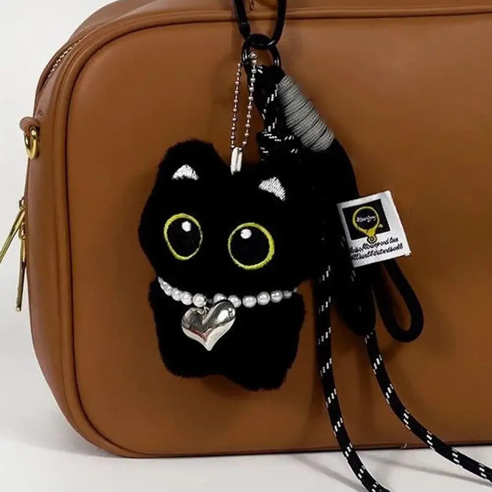 Porte-clés en peluche chat noir mignon, petit pendentif de voiture, chaton, jouet pour garçon et fil