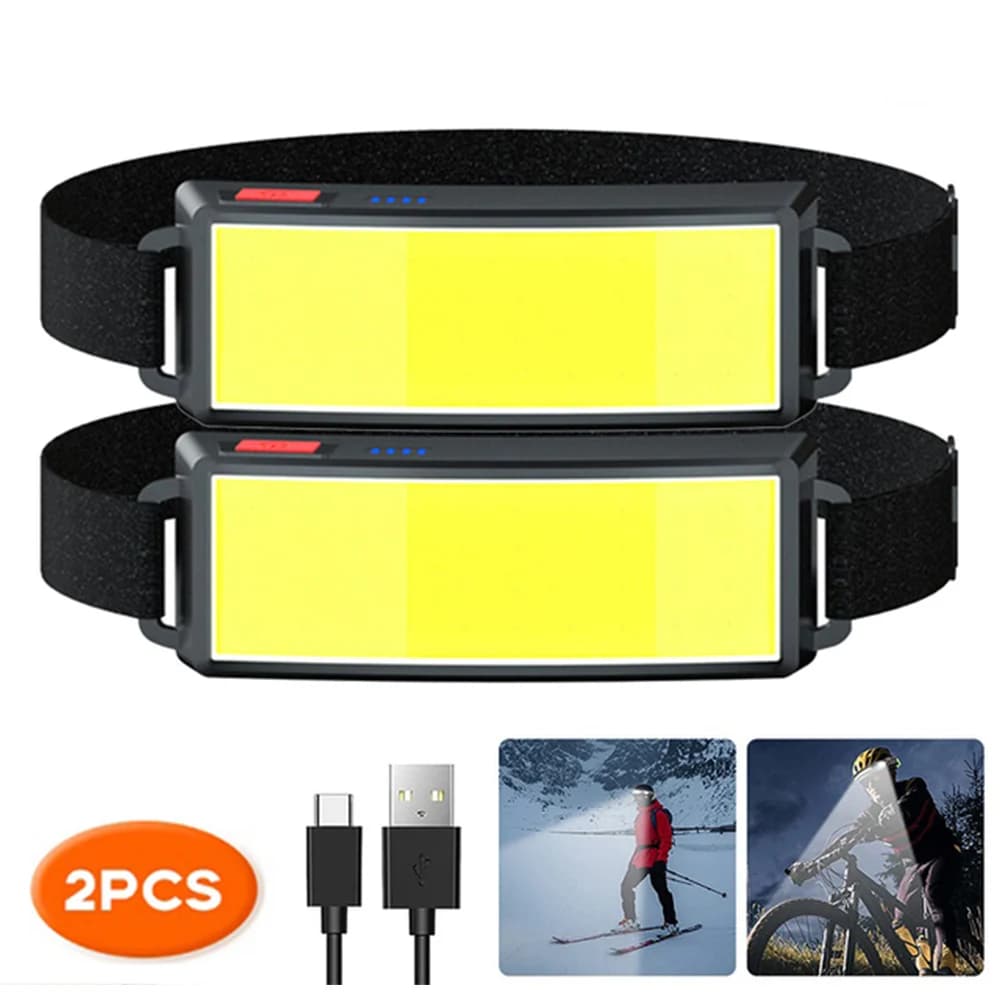 Lampe de poche phare LED COB chaude 3 Modes lumière USB lampe frontale Rechargeable intégrée 1200 ma